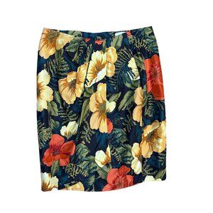 Vintage Rafaella Silk Pencil Skirt S Button Wrap Tropical Resort 100% Silk
